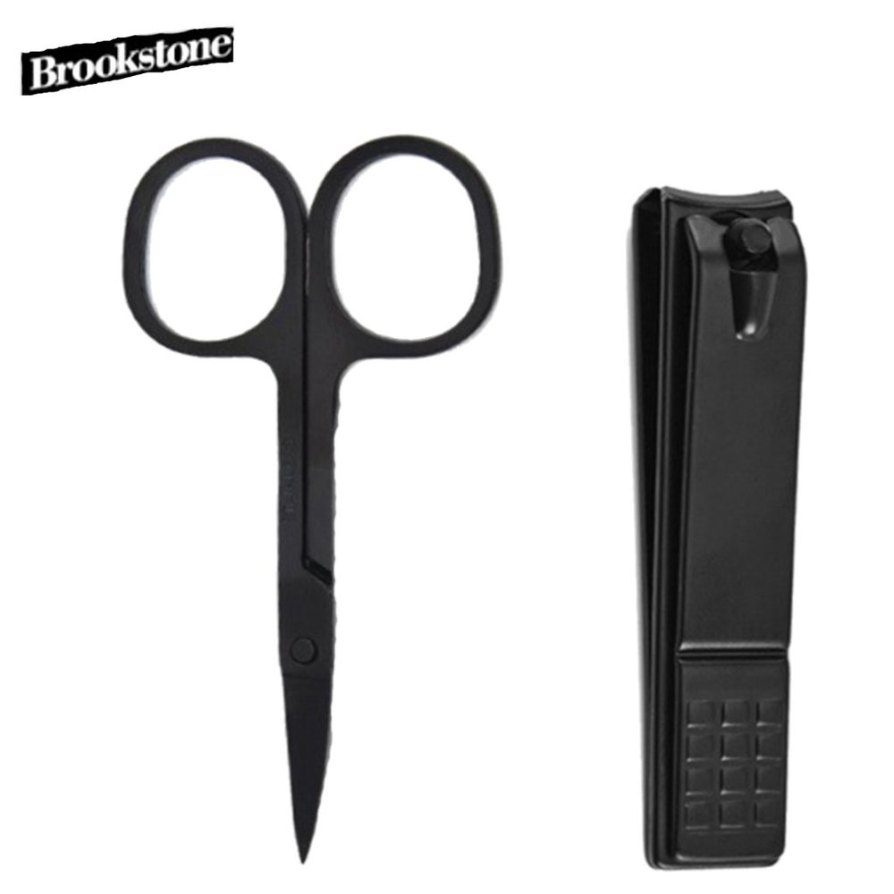 Brookstone Black Coated Stainless Steel Scissor + Nail Clipper Duo Set